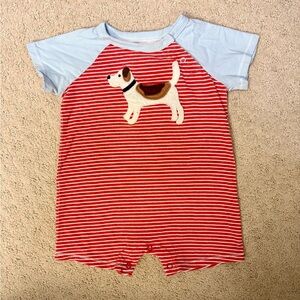 Mud Pie Red and White Striped Dog Appliqué Shorts Romper 12-18M